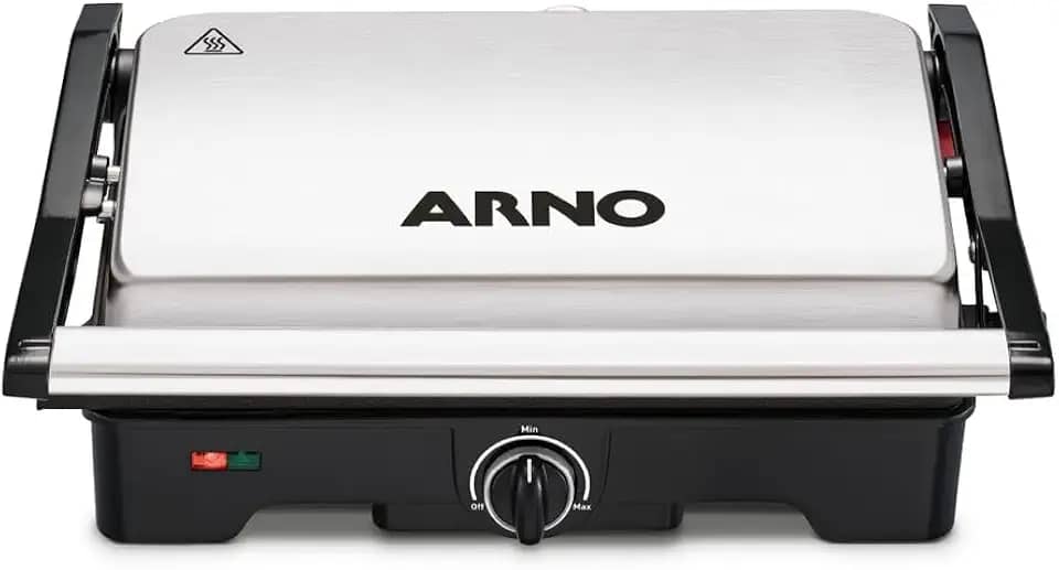 Grill Arno Dual Inox GNOX - Abertura 180°, Ajuste Altura e Controle de Temperatura, 220V