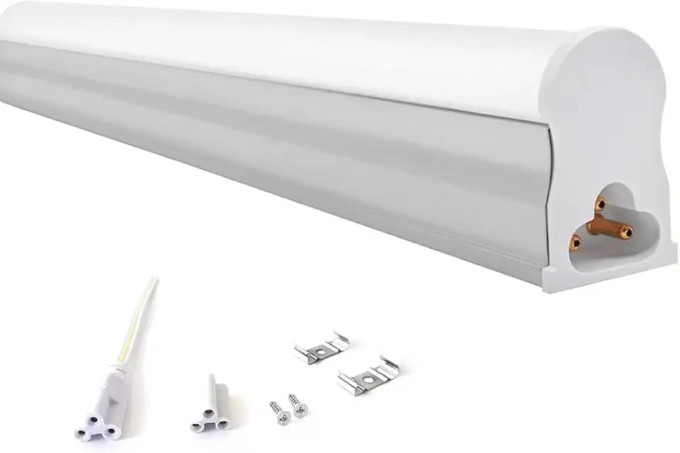 Led Tubular T5 30cm 6w C/Calha Acoplada Completa Luz Forte (Branco Quente)