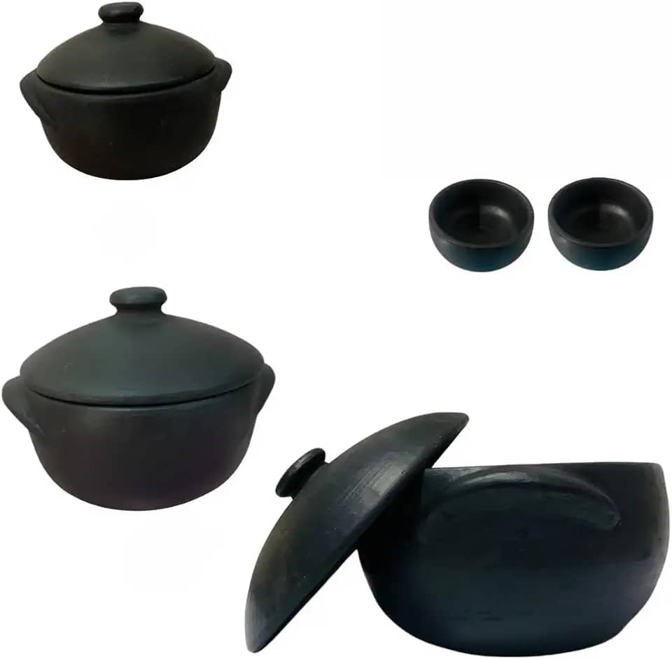 Kit Panela de Barro P, M e G (1 Litro, 2 Litros,5 Litros) + 2 cumbucas Kit Caçarola Curada Caldo Tacho(3 Panelas + 2 Cumbucas)