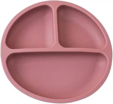 Prato Infantil de Silicone com 3 Divisórias e 4 Ventosas Antiderrapantes para Fixação BPA Free (Rosa)