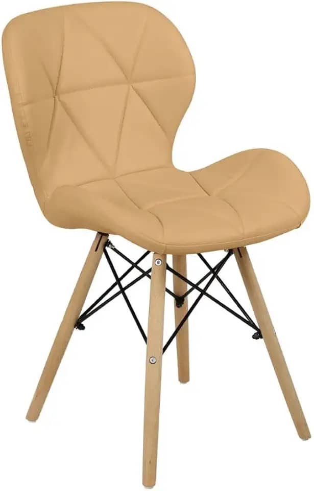 Cadeira Charles Eames Eiffel Slim Wood Estofada - Nude Escuro