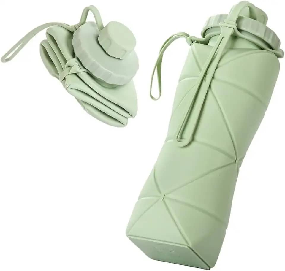 Garrafa Dobrável Silicone 600ml - Retrátil, Compacta, Reutilizável - Para Academia Viagem Esportes - Suporta Bebidas Quentes e Frias - Shop100 (Verde)
