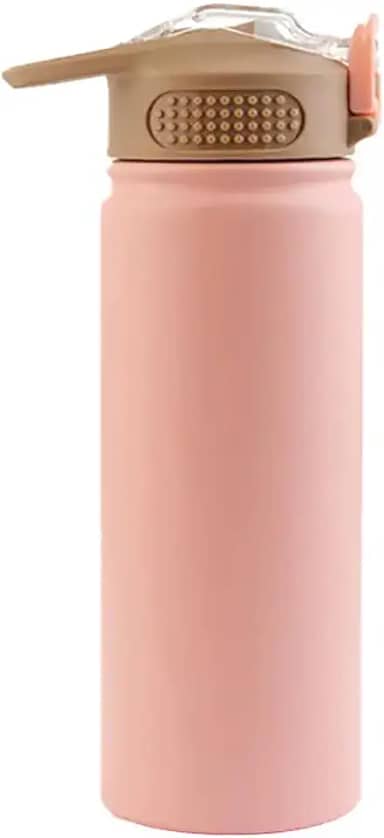 Garrafa Térmica Squeeze 530ml, com Tampa Flip, Parede Dupla de Aço Inox, Livre de BPA, Para Academia, Ideal para Água - Branco e Rosa (Rosa)