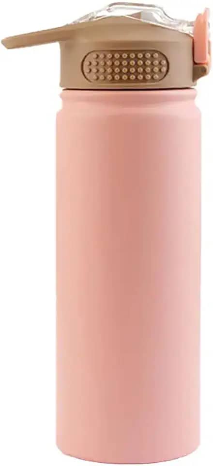 Garrafa Térmica Squeeze 530ml, com Tampa Flip, Parede Dupla de Aço Inox, Livre de BPA, Para Academia, Ideal para Água - Branco e Rosa (Rosa)