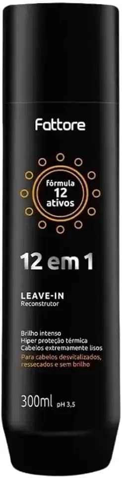 Leave-in Reconstrutor 12 em 1 Fattore 300ml – pH 3,5, proteção térmica termoativada, queratina hidrolisada, manteiga de karité, amodimeticona, brilho intenso, antifrizz, selagem de cutículas, sem parabenos, uso diário sem enxágue