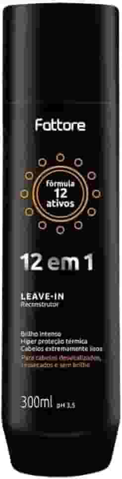 Leave-in Reconstrutor 12 em 1 Fattore 300ml – pH 3,5, proteção térmica termoativada, queratina hidrolisada, manteiga de karité, amodimeticona, brilho intenso, antifrizz, selagem de cutículas, sem parabenos, uso diário sem enxágue