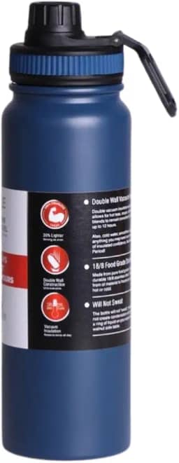 Garrafa de Água Térmica Inox 800ml Esportiva com Alça Parede Dupla Isolada a Vácuo Antivazamento Garrafinha Academia Fitness Corrida Esportes Escritório Aço Inox (Azul)