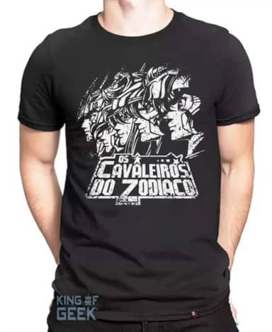 Camiseta Os Cavaleiros Do Zodíaco Anime Clássico Geek Tamanho:GG;Cor:Preto