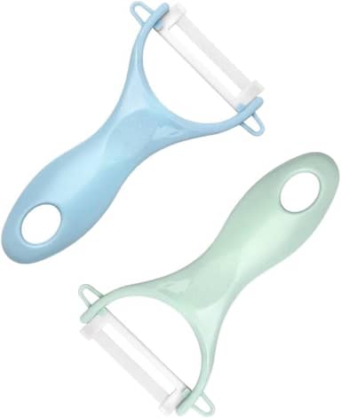 Descascador de legumes para cozinha - Descascador de batata/cenoura com cabo ergonômico e lâmina afiada - Descascador em Y de cerâmica - Fatiador para vegetais, frutas, 2 peças