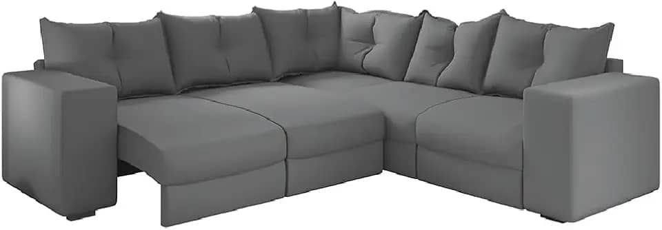 Sofá de Canto Retrátil 5 Lugares Veludo New Qatar Cinza Selmer