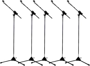 Kit 5 Suportes Pedestal para Microfone, Cachimbo, Altura Ajustável 40cm-1,57m, Preto