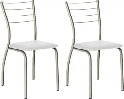 Conjunto 2 Cadeiras 1700 Tubo Prata Napa Branca Carraro
