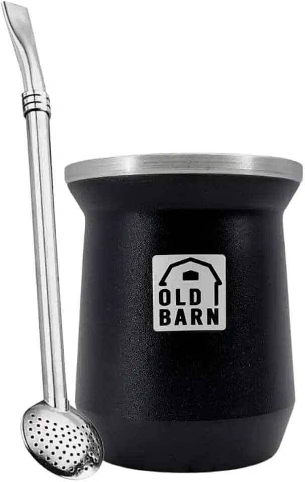 Kit 1 Cuia Térmica Parede Dupla De Alumínio 1 Bomba De Chimarrão Tereré Inox Filtro Redondo 19cm Old Barn Cor:Preto