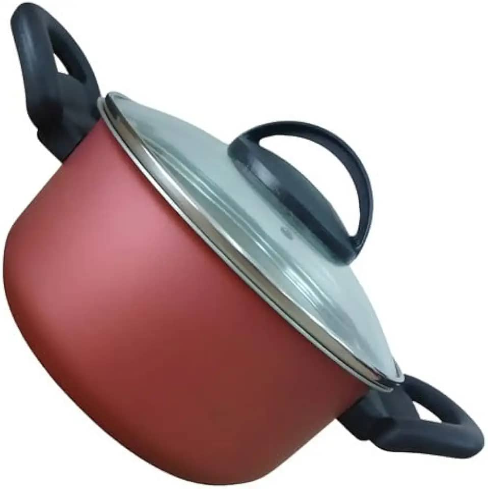 Panela de Arroz e Legumes Antiaderente Vermelho Tampa De Vidro 20cm Top