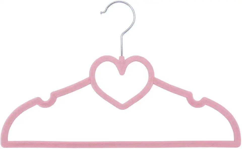 5 Cabides Infantil Aveludado Coração Rosa, Clingo, Rosa