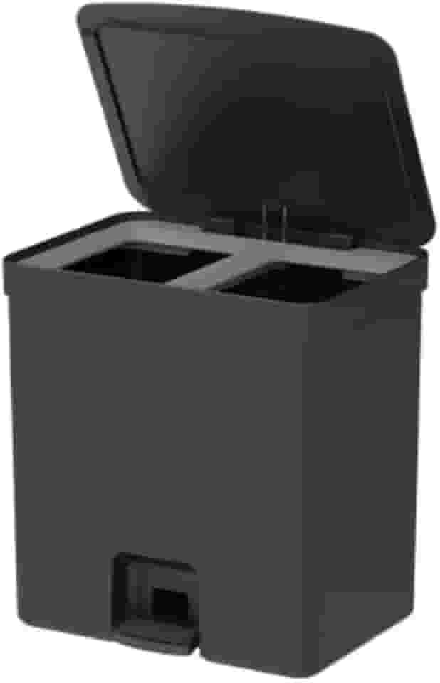 Lixeira 20 Litros De Pedal Cesto De Lixo Duplo Compartimento Trium Preto - Ou - Preto
