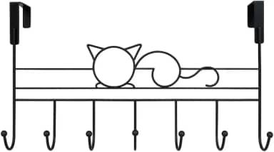 Suporte de Porta com 7 Ganchos em Ferro Preto Fosco – Cabide Organizador Multiuso para Roupas, Toalhas, Bolsas | Ideal para Quartos, Banheiros, Lavabos e Entrada da Casa