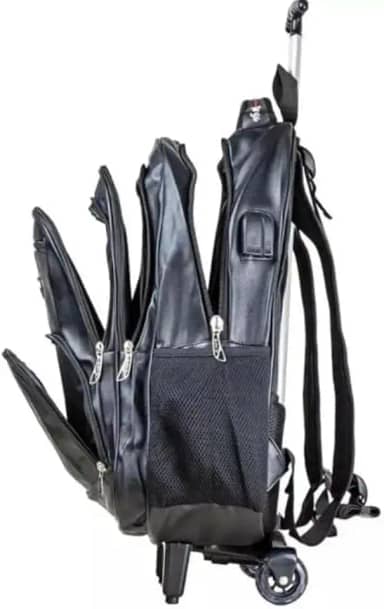 Mochila Bolsa de Couro PU com rodinha Impermeável Executiva Elegante para Notebook, Múltiplos Compartimentos Viagem, Faculdade, Escola Resistente Reforçada (Preta)