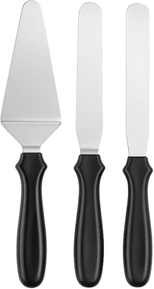 Kit com 3 Espátulas para Confeiteiro em Aço Inox Espátulas de Confeitaria para Alisar, Rechear, Ganachear e Servir Bolos e Tortas