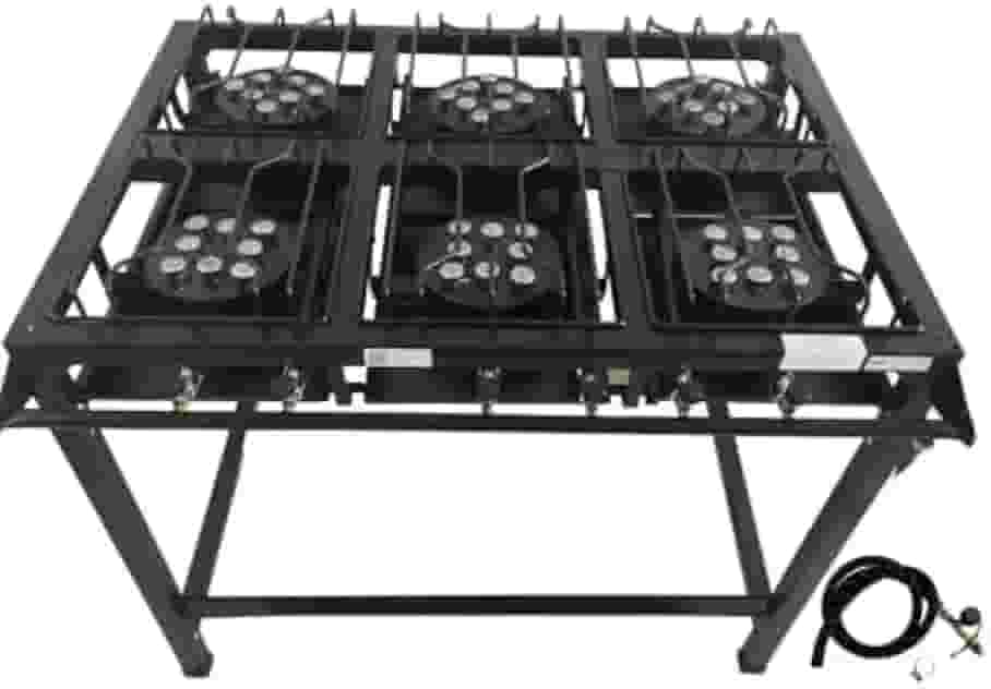 Fogão Industrial 6 Bocas Alta Pressão Preto c/Mang e Reg