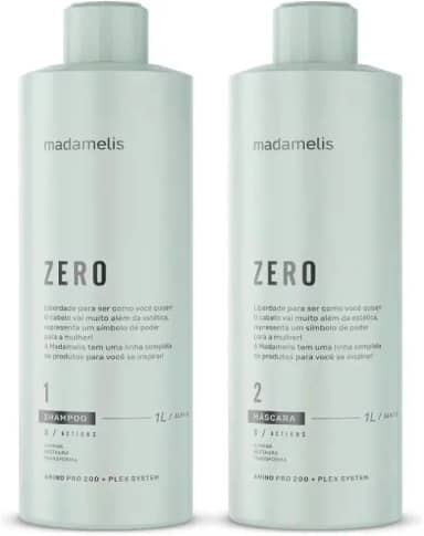 Madamelis Zero Kit Progressiva, Escova e Selagem, 2x1000ml, Shampoo e Máscara, Proteção e Alinhamento