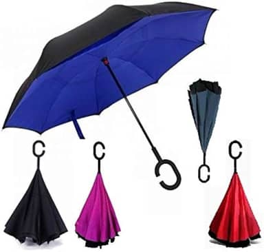 GUARDA CHUVA INVERTIDO FACE DUPLA PREMIUM COM CABO EM C SOMBRINHA ABRE E FECHA AO CONTRARIO
