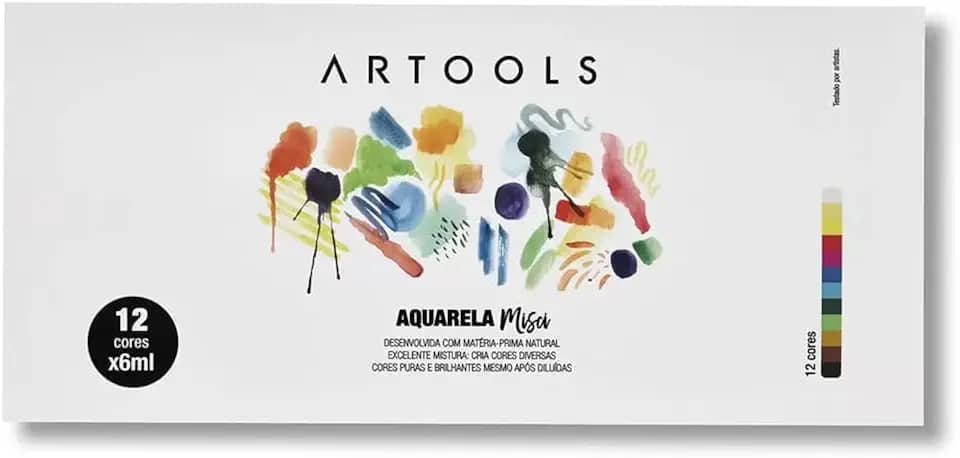 Aquarela Bisnaga Misci 6 ml 12 cores Artools, 610610, Multicor