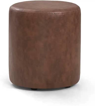 Puff Redondo Noruega Decorativo para Sala de Estar em Couro Sintético - Whisky
