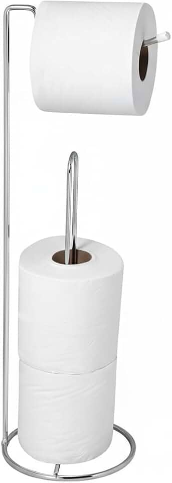 Suporte de Chão Porta Papel Higiênico Cromado - Capacidade 3 Rolos - Design Moderno, Antiferrugem, Portátil e Durável - Ideal para Banheiro sem Furos ou Instalação