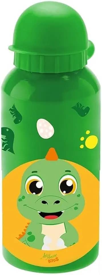 Garrafa Infantil de Dinossauro, Inox, Verde, 400ml, com Bico, Design Divertido para Crianças (VERDE)