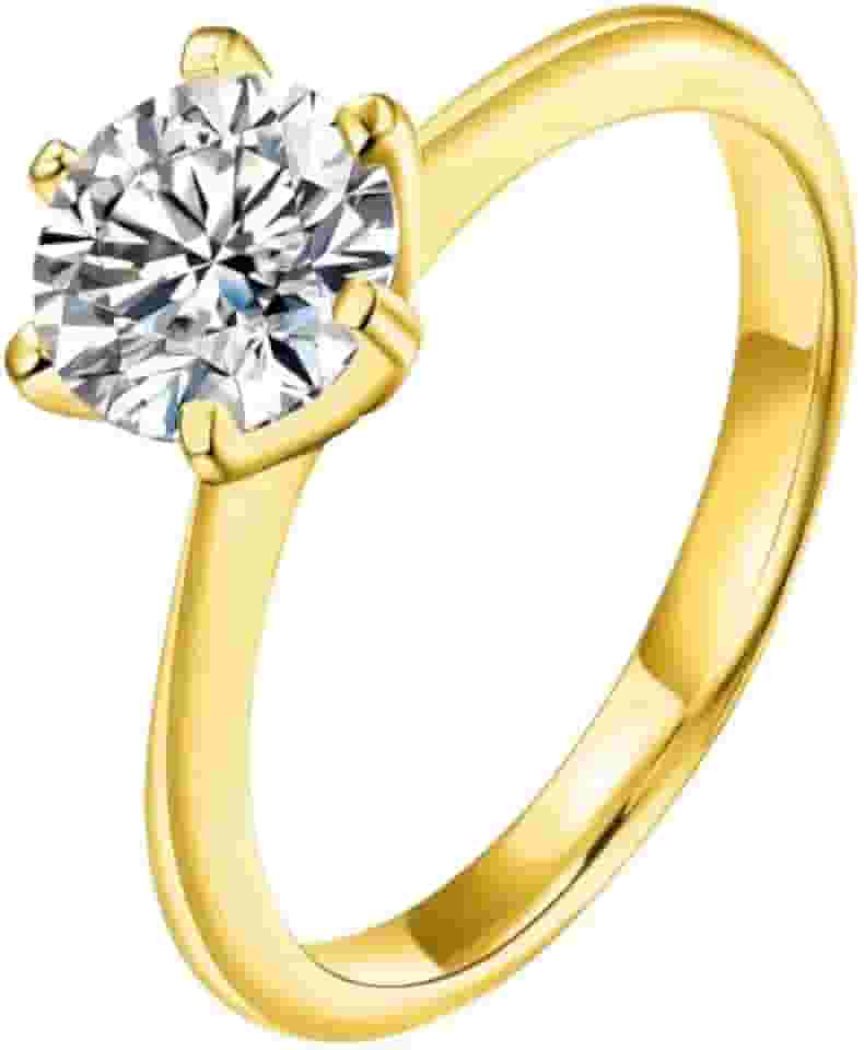 Anel Solitário Zircônia 3mm, Banhado em Ouro 18K, Tungstênio