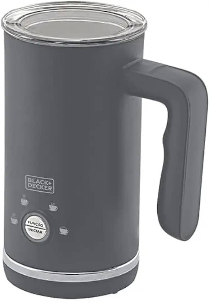 BLACK+DECKER Espumador de Leite Gourmand Gris, com 4 Funções e Tampa Anti Vazamentos, Capacidade de 300ml, Modelo EL500, 110V