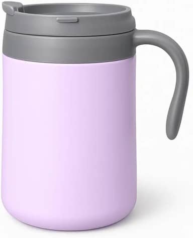Caneca Térmica de 500ml para Café com Tampa Antivazamento e Alça Ergonômica | Isolamento Térmico para Bebidas Quentes e Frias (Lilás)