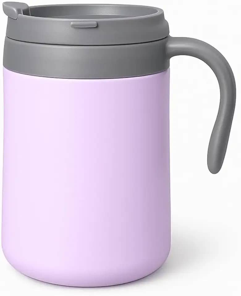 Caneca Térmica de 500ml para Café com Tampa Antivazamento e Alça Ergonômica | Isolamento Térmico para Bebidas Quentes e Frias (Lilás)