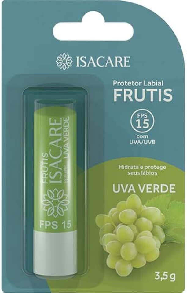 Isacare – Protetor Labial Frutis Uva Verde FPS 15 3,5g | Hidratação 24h, Brilho Natural e Proteção Solar