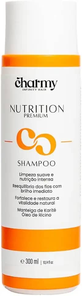 Charmy Infinity Hair Shampoo Nutrição, 300ml, Líquido, Cabelos Secos e Quimicamente Tratados, Com Óleo de Argan e Coco, Hidratação e Brilho