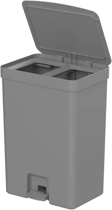 Lixeira para cozinha dupla com pedal para coleta seletiva orgânico reciclável OU Trium 30 litros cinza
