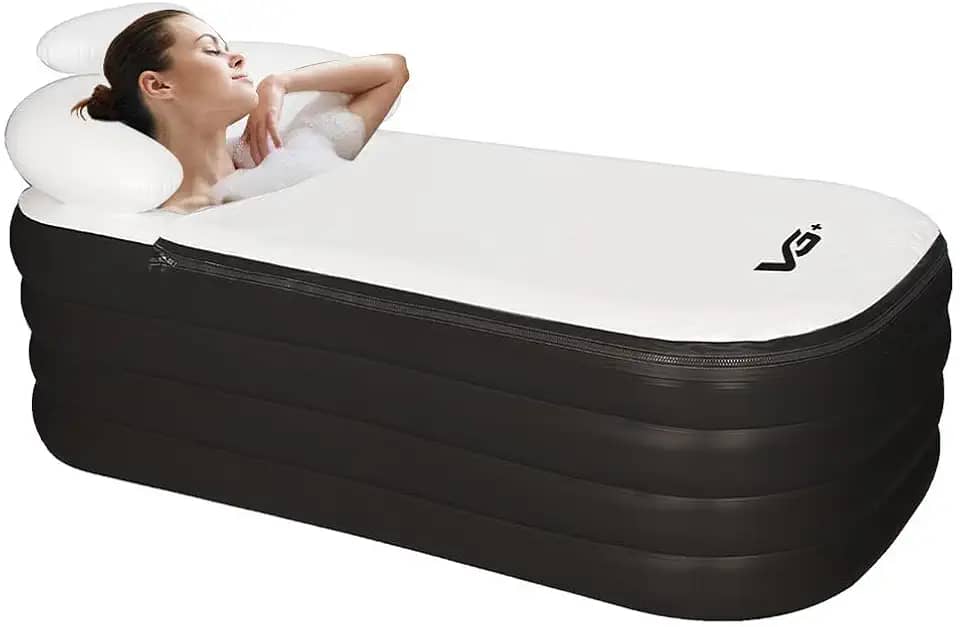 VG PLUS, Banheira Ofurô Inflável Adulto Dobrável 120 Litros Preta com Bomba Elétrica Bivolt Vg Plus