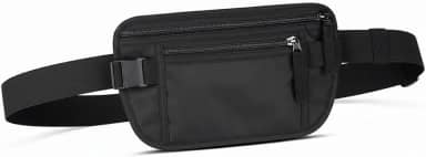 Pochete Doleira Antifurto Unissex, Preta, Neoprene, Ajustável, Impermeável, Esportiva, para Viagem, Dinheiro e Documentos, com Zíper