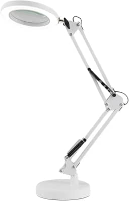 Lupa Luminária de Mesa Articulável LED USB com Garra 2 em 1: Dimmer, 3 Cores, Conforto Visual e Fixação Segura