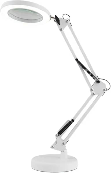 Lupa Luminária de Mesa Articulável LED USB com Garra 2 em 1: Dimmer, 3 Cores, Conforto Visual e Fixação Segura