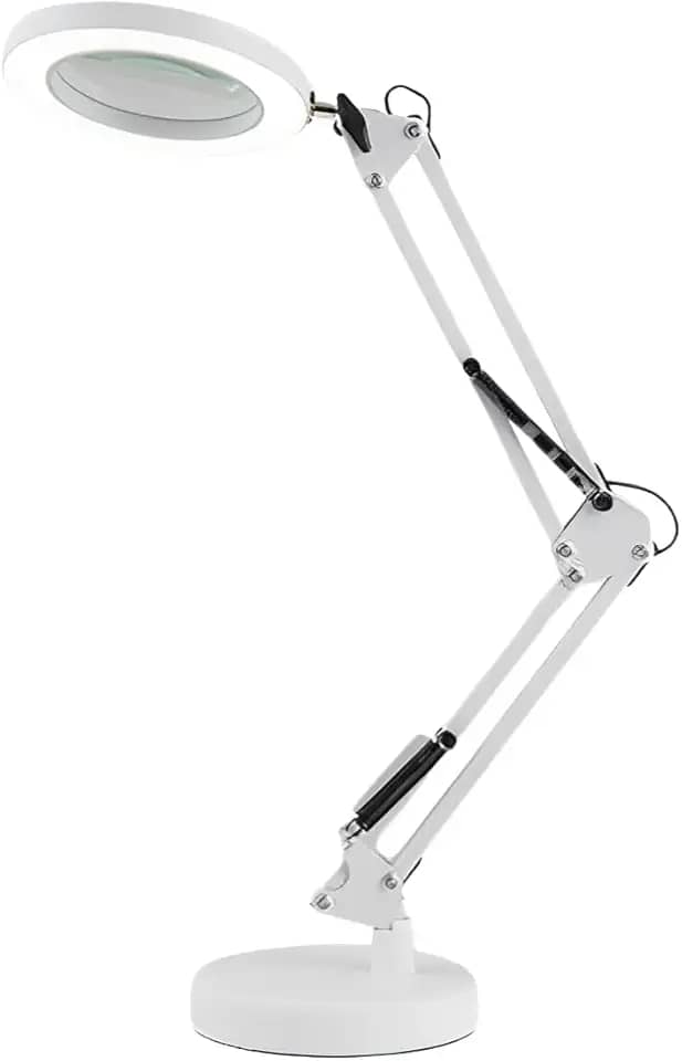 Lupa Luminária de Mesa Articulável LED USB com Garra 2 em 1: Dimmer, 3 Cores, Conforto Visual e Fixação Segura