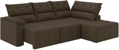 Sofá de Canto Retrátil e Reclinável 4 Lugares Santorini Veludo Luizzi (Marrom)