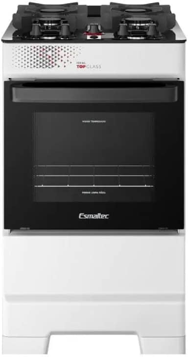 Fogão Esmaltec 4 Bocas Ideal Top Glass Mesa de Vidro Forno 50 Litros Branco T4VAB Bivolt