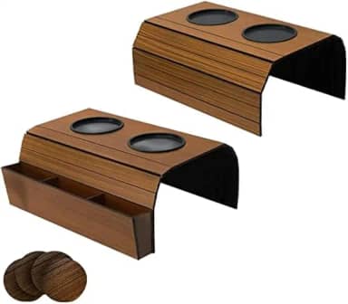 Kit 2 esteiras para braço de sofá com porta copos e porta controle remoto MDF (2 esteiras e 4 Suporte copos)