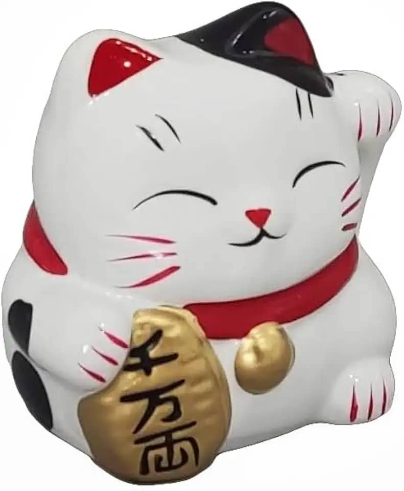 Gato da Sorte em Porcelana Decorativa - Boa Fortuna e Elegância. Maneki Neko Decorativo 901 (Gato da Sorte 901A)