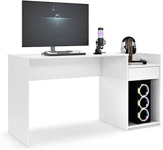 Mesa para Computador Pc Gamer Com Gaveta Nicho Escrivaninha Eros (Branco)