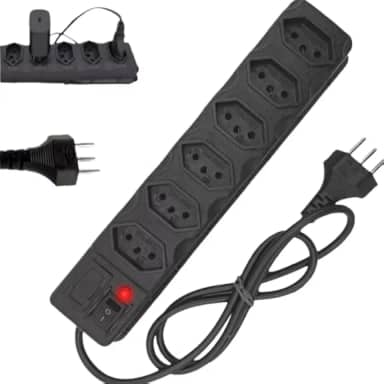 Filtro De Linha 5 Metros Régua Protetor Elétrico 6 Tomadas (Preto, 5 metros)