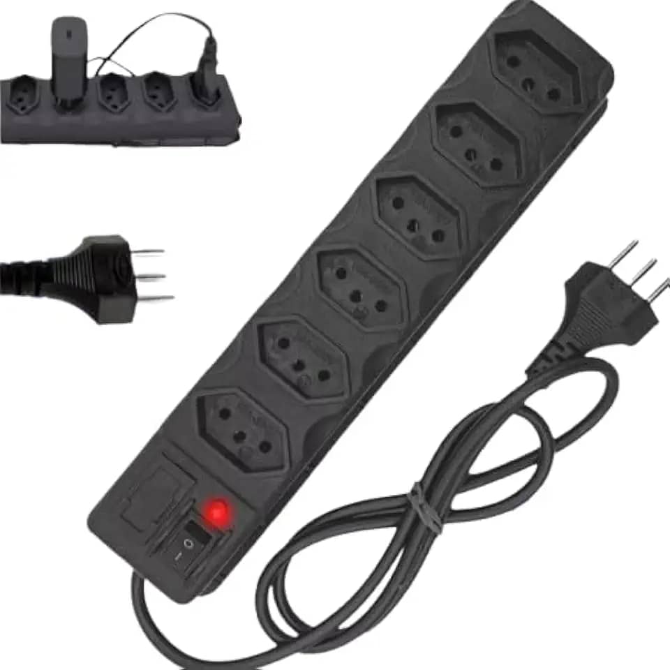 Filtro De Linha 5 Metros Régua Protetor Elétrico 6 Tomadas (Preto, 5 metros)