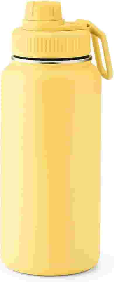 Garrafa Térmica Aço Inox 1 Litro – Duplo Isolamento a Vácuo, Mantém a temperatura por 12h (Amarela)